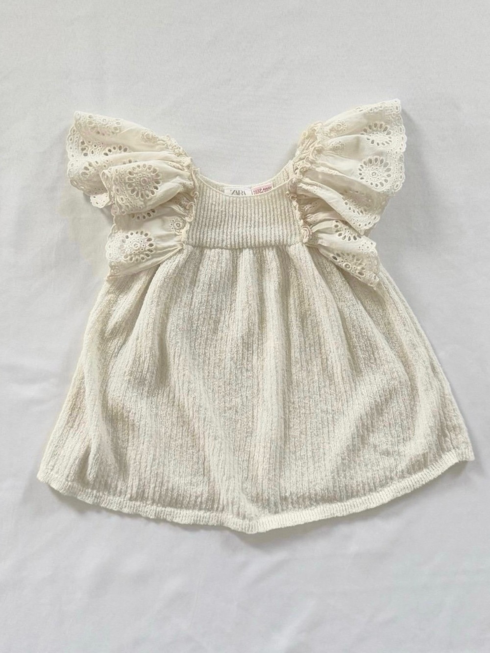 Zara Cream Eyelet Puff Sleeve Dress